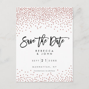 faux rose gold confetti wedding save the date card