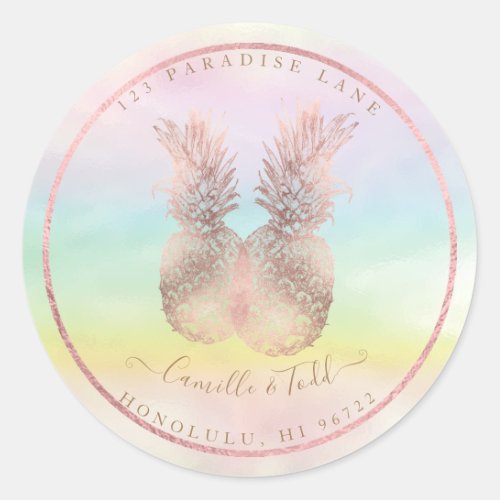 Faux Rose Gold Double Pineapples Cotton Candy Classic Round Sticker