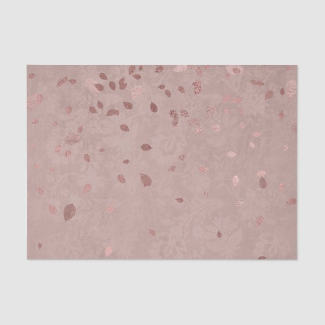 Faux Rose Gold Elegant Fall Leaves Tissue Paper (Front)