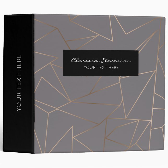 Faux rose gold elegant modern minimalist geometric binder (Front/Spine)