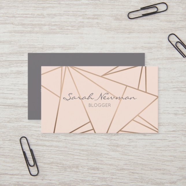 Faux rose gold elegant modern minimalist geometric business card (Front/Back In Situ)