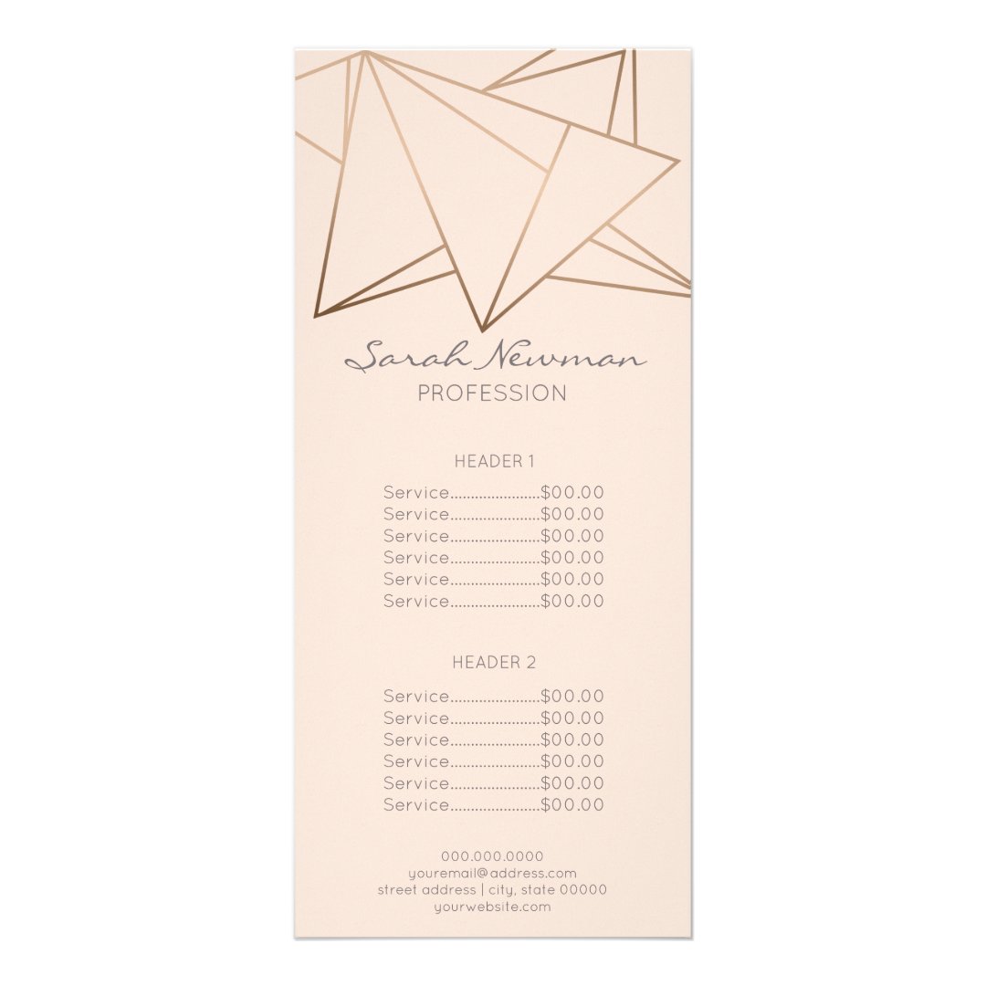 Faux rose gold elegant modern minimalist geometric rack card | Zazzle