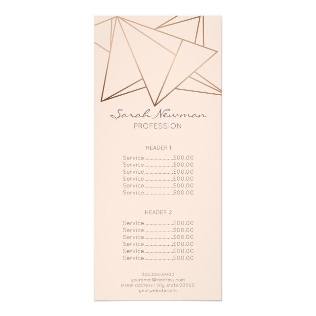 Faux rose gold elegant modern minimalist geometric rack card (Front)