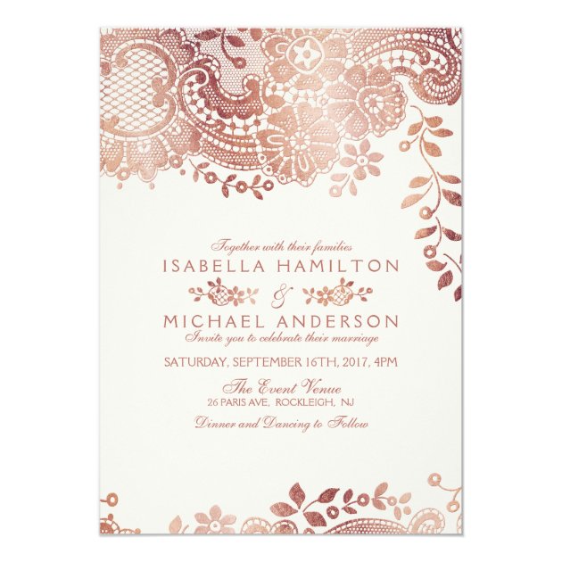 Faux Rose Gold Elegant Vintage Lace Wedding Invitation