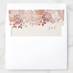 Faux rose gold elegant vintage lace wedding envelope liner