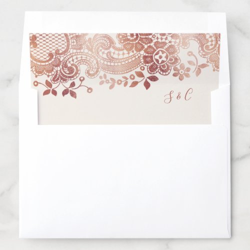 Faux rose gold elegant vintage lace wedding envelope liner