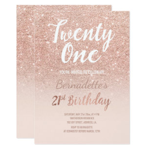 faux rose gold faux glitter ombre 21st birthday invitation 21 birthday invite