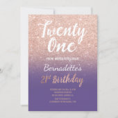 Faux rose gold faux glitter ombre 21st Birthday pu Invitation (Front)