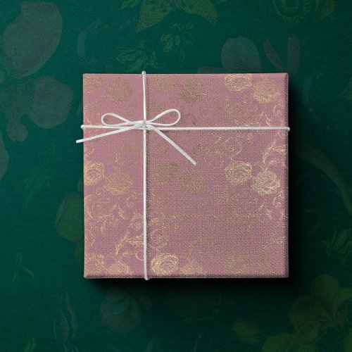 Faux Rose Gold Floral Blush Red Bean Bridal Wrapping Paper