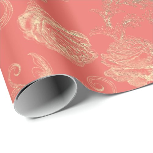 Faux Rose Gold Floral Coral Bridal Wedding Wrapping Paper