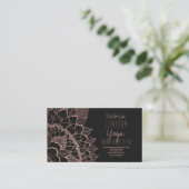 Faux rose gold floral mandala yoga instructor business card (Standing Front)