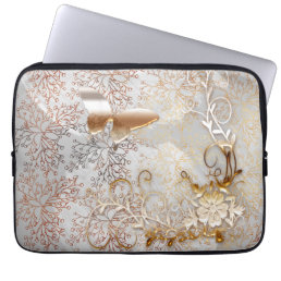 Faux Rose Gold floral swirl Butterfly  Laptop Sleeve