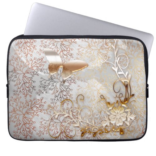 Faux Rose Gold floral swirl Butterfly  Laptop Sleeve