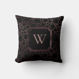 Faux Rose Gold Foil and Black Bubbles w/ Monogram Throw Pillow