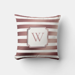 Faux Rose Gold Foil and White Stripes w/ Monogram Throw Pillow