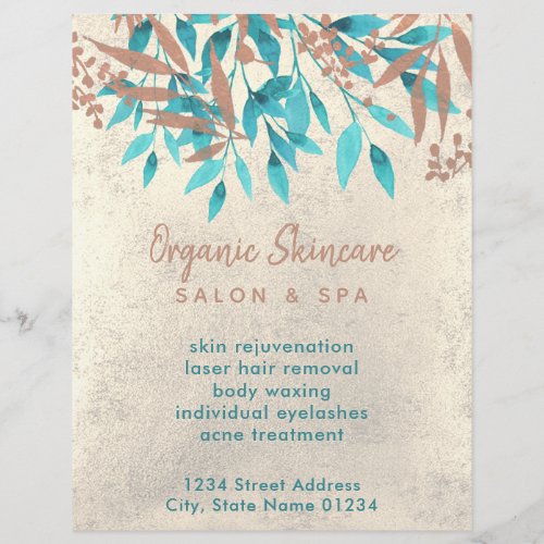 FAUX rose gold foil blue foliage organic skincare Flyer