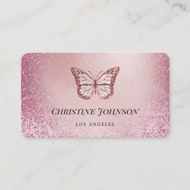 FAUX rose gold foil butterfly Business Card (Front)