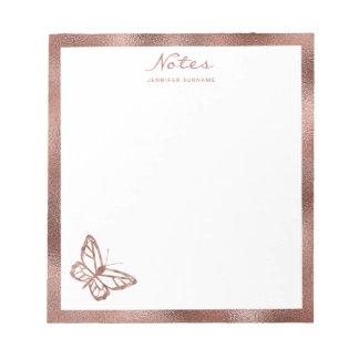 Faux Rose Gold Foil Butterfly & Custom Text Notepad