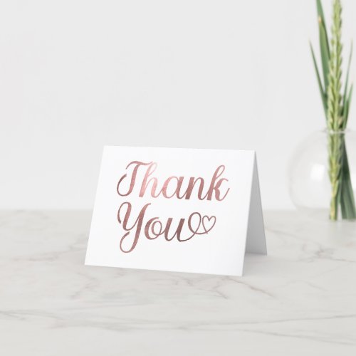 Faux Rose Gold Foil Calligraphy Word Art Heart Thank You Card