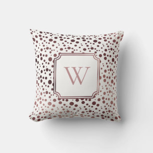 Faux Rose Gold Foil Circles w/ Monogram on White Throw Pillow