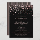 Faux Rose Gold Foil Confetti Black Bat Mitzvah Invitation<br><div class="desc">Invite family and friends to your daughter Bat Mitzvah with this modern and elegant invitation. It features faux rose gold confetti dots and stripes pattern on black background. Personalize by adding name,  date,  time,  venue and other event details. Matching items are available.</div>