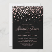 Faux Rose Gold Foil Confetti Black Bridal Shower Invitation (Front)