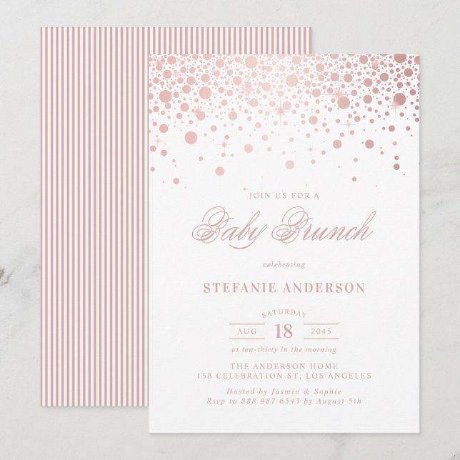 Faux Rose Gold Foil Confetti Dots Baby Brunch Invitation (Front/Back)