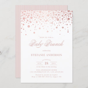 Faux Rose Gold Foil Confetti Dots Baby Brunch Invitation