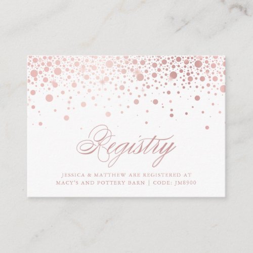 Faux Rose Gold Foil Confetti Dots Wedding Registry Enclosure Card