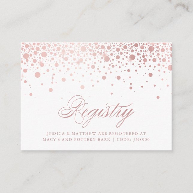 Faux Rose Gold Foil Confetti Dots Wedding Registry Enclosure Card (Front)