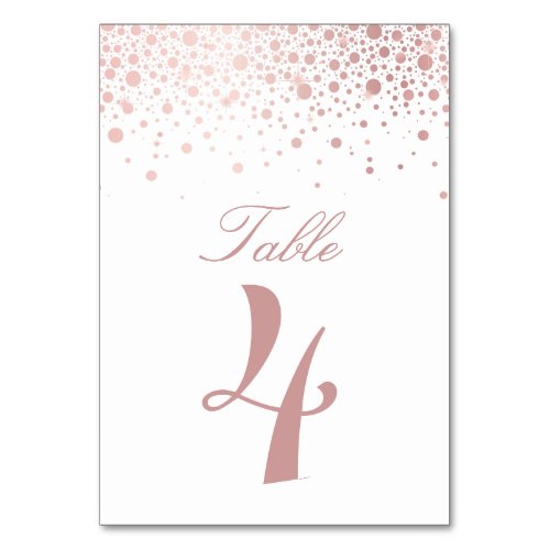 Faux Rose Gold Foil Confetti Dots Wedding Table Number