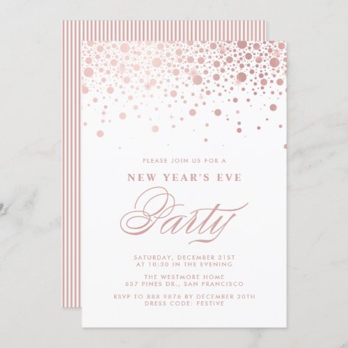 Faux Rose Gold Foil Confetti New Years Eve Party Invitation
