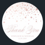 Faux Rose Gold Foil Confetti Wedding Thank You Classic Round Sticker<br><div class="desc">These wedding thank you stickers feature a stylish faux rose gold foil confetti dot design paired with elegant script for a polished, modern look. Available in a variety of background colors, they can be customized with your names and wedding date to suit your event. Perfect for sealing favor bags, gift...</div>