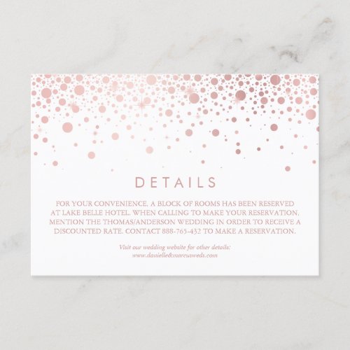 Faux Rose Gold Foil Confetti White Wedding Details Enclosure Card