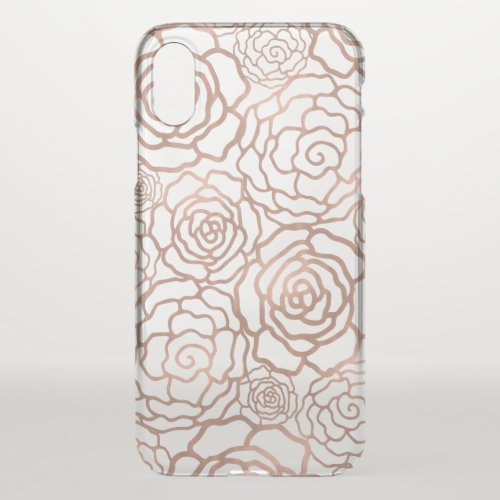 Faux Rose Gold Foil Floral Lattice Clear iPhone XS Case