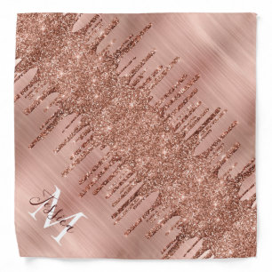 Faux Rose Gold Foil Glitter Drips Diagonal Fold Bandana