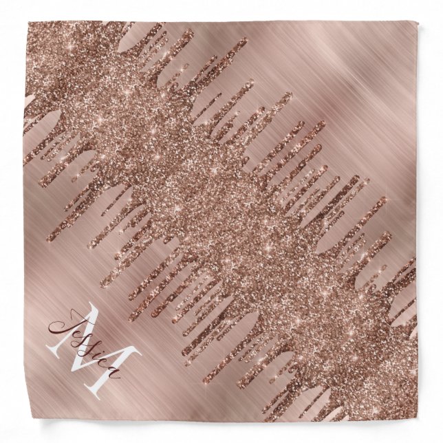Faux Rose Gold Foil Glitter Drips Diagonal Fold Bandana (Front)