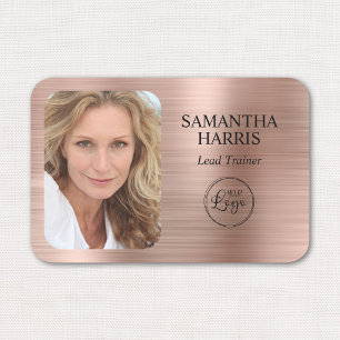 Faux Rose Gold Foil Logo and Photo Name Tag