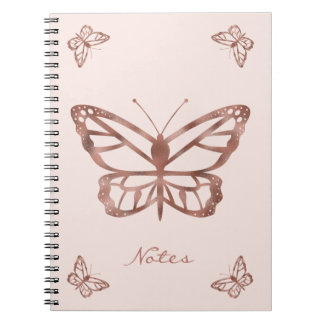 Faux Rose Gold Foil Look Butterflies & Custom Text Notebook