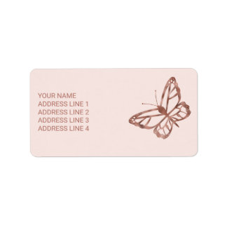 Faux Rose Gold Foil Look Butterfly & Custom Text Label