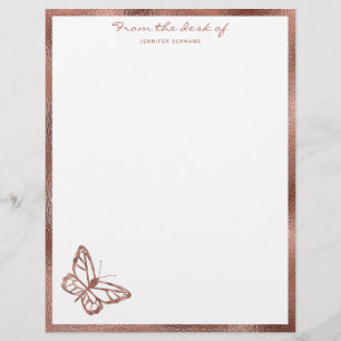 Faux Rose Gold Foil Look Butterfly & Custom Text Letterhead