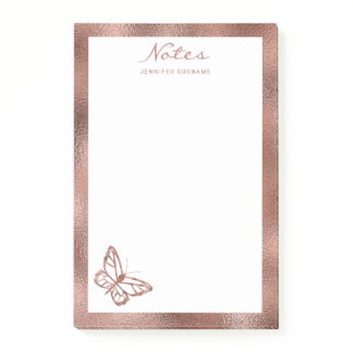 Faux Rose Gold Foil Look Butterfly & Custom Text Post-it Notes