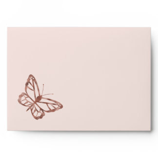 Faux Rose Gold Foil Look Butterfly On Pink Envelope