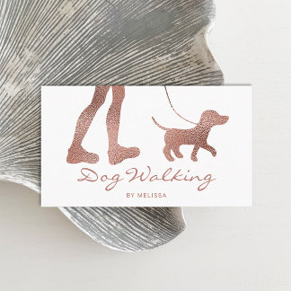 Faux Rose Gold Foil Look Dog Walker & Dog Business Card