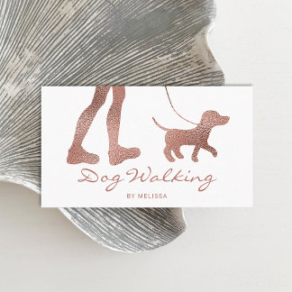 Faux Rose Gold Foil Look Dog Walker &amp; Dog Business Card
