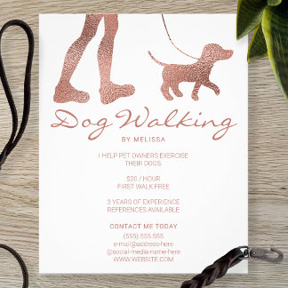 Faux Rose Gold Foil Look Dog Walker &amp; Dog Flyer