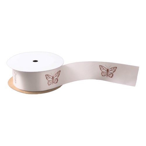 Faux Rose Gold Foil Look_like Butterfly On Pink Satin Ribbon