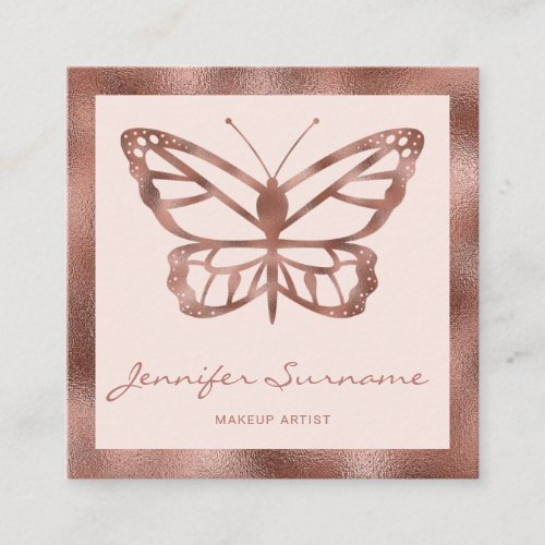 Faux Rose Gold Foil Look_like Butterfly Square Business Card