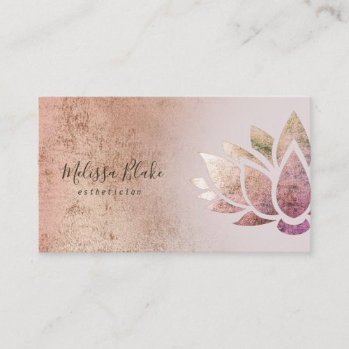 faux rose gold foil lotus logo business card