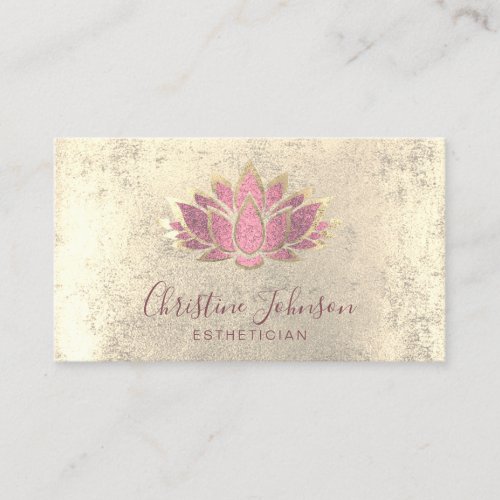 faux rose gold foil lotus on faux gold foil business card